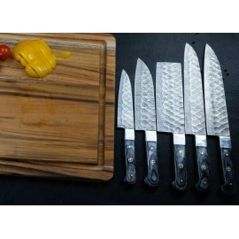 Damascus Chef Knife BBQ 5 Pc Set Damascus Kitchen Knives Set with High Quality