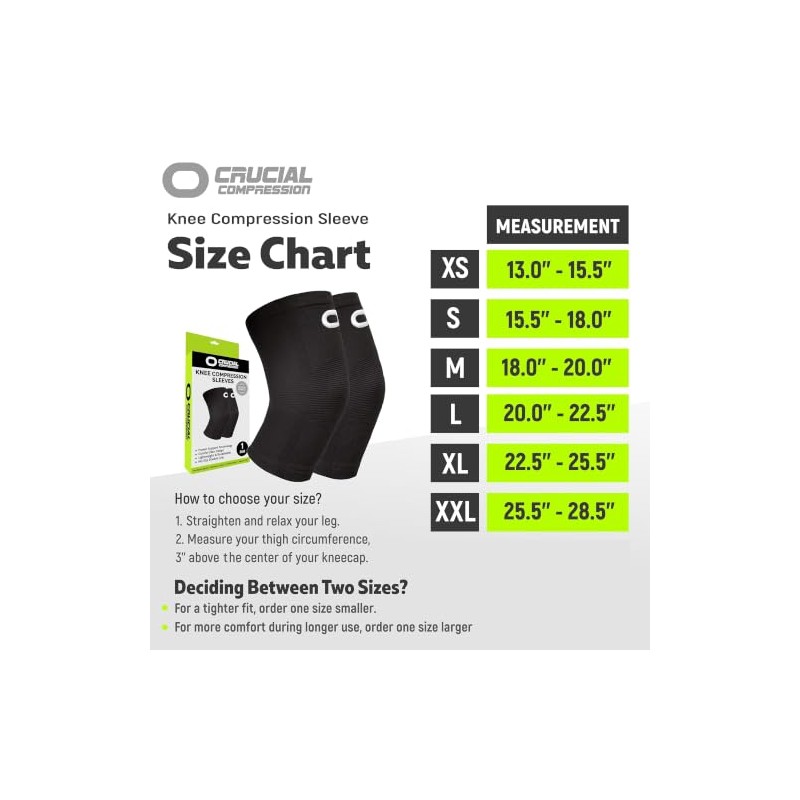 Crucial Compression Knee Support Sleeves for Women & Men (Pair)