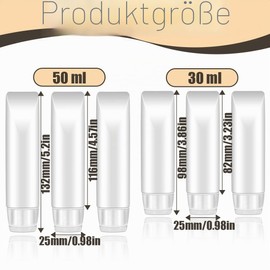 YAYNO Pack of 6 Refillable Empty Tubes 30/50 ml Transparent Refillable Empty Tubes Leak-Proof Transparent Travel Bottles for Toiletries Plastic for Shampoo Lotions DIY Projects