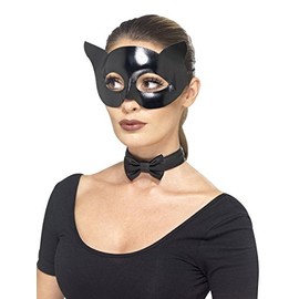 Smiffys Fever Cat Instant Kit, Black with Wet Look Mask & Collar, Fever Accessories Fancy Dress, Cat Dress Up Accessories