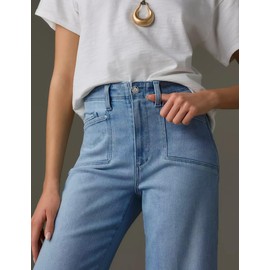 PHISOCKAT High Waisted Jeans for Women Stretchy Wide Leg Jeans Woman Baggy Jeans Denim Pants with Pocket Light Blue