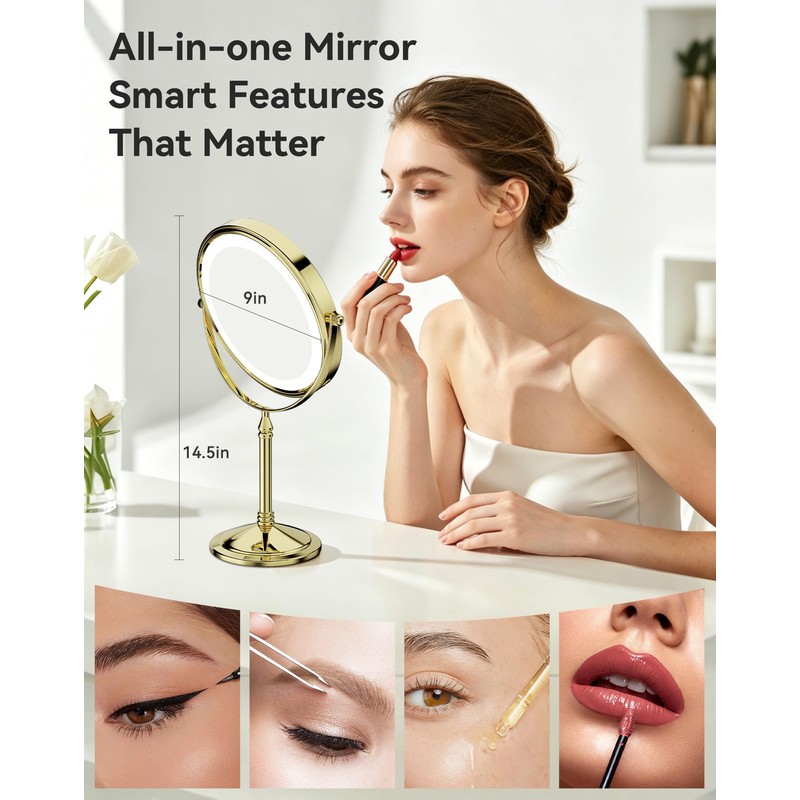 DOWRY 4000 mAh Rechargeable Lighted Makeup Mirror 10x Magnification Vanity