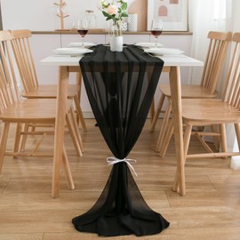 CHUQING Black Chiffon Table Runner 27x120 Inches Wedding Tablecloth Sheer Table Runners for Bridal Shower Birthday Party Table Decoration, Romantic Runner