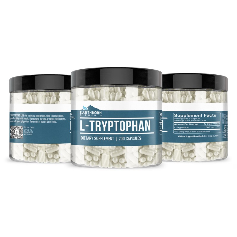 Earthborn Elements L-Tryptophan 200 Capsules, Pure & Undiluted, No Additives