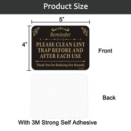Phyabe 4 PCS Please Clean Lint Trap Before and After Each Use Sign, 5” x 4” Thick Acrylic Self-Adhesive Laundry Room Sign, Easy to Install