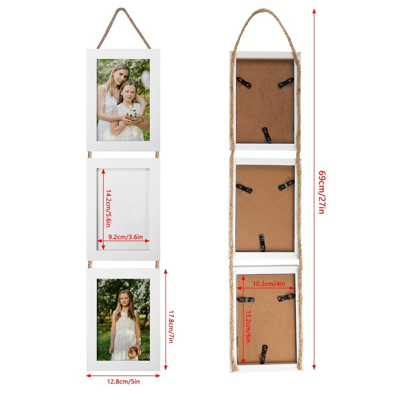 QUTREY 4x6 Collage Picture Frames White, 3 Openings Vertical 4