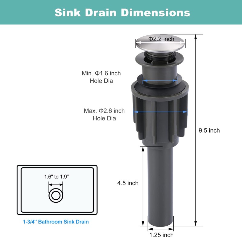 Bathroom Sink Drain Without Overflow, ARCORA Brushed Nickel Pop Up