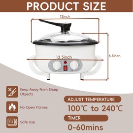 Upgrade Electric Coffee Bean Roaster 110V/800W 1.6Lb Capacity with Timer Temperature Adjustable Non-Stick for Cafe Shop, Nut, Peanut, Black Bean, Soybeans