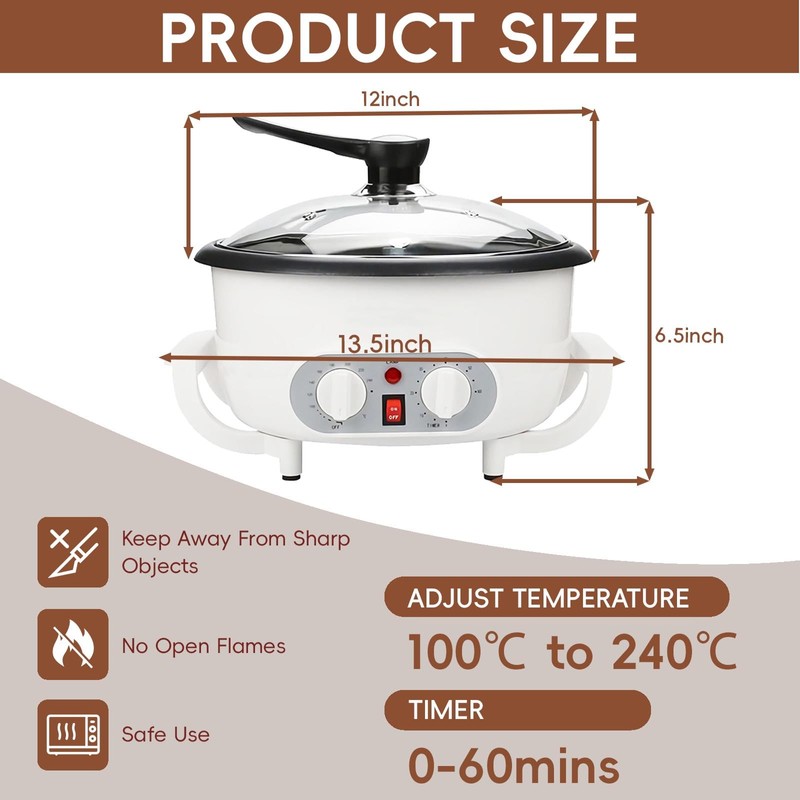 Upgrade Electric Coffee Bean Roaster 110V/800W 1.6Lb Capacity with Timer