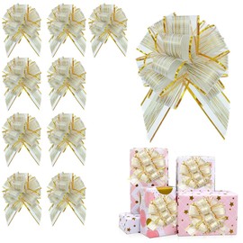 Pack of 10 Large Gift Bows, 17 cm Gift Bow with Gift Ribbons, Decorative Bows, Gift Ribbons, Pull Bow, for Crafts, Packaging, Wedding, Birthday Gift Wrapping
