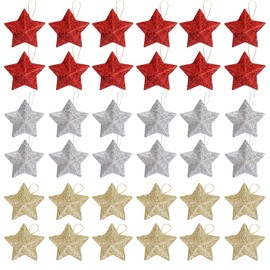 HAICN 36Pieces Star Baubles Glitter Star-shaped Pendants Christmas Tree Ornament Red Gold Silver Winter Christmas Party Wedding Decor for Home