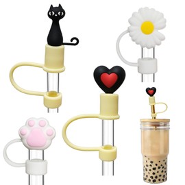 4PCS Large Straw Cover for Boba Straws, 12mm Smoothie Straw Covers & 14mm Jumbo Straws Caps, Silicone Straw Tips Straw Topper for Glass Boba Straws Wide Straws Large Straws (BK_12&14mm)