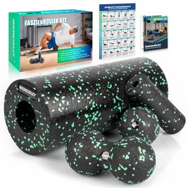 nooncrazy Fascia Roll Set with Drawstring Bag and Training Posters, Fascia Set with Fascia Ball, Fascia Roller Small and Duoball for Fascia Training of Muscles, Connective Tissue and Metabolism