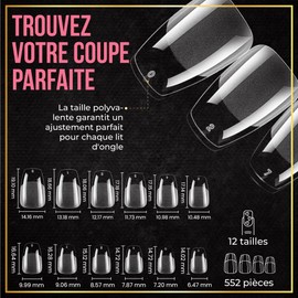 L'Exfose Pack of 552 American Nail Capsules Short - New PMMA Hypoallergenic Ballerina Nail Caps for DIY Nail Art & Salon - 12 Sizes Semi-Transparent Artificial Nails Capsules Nail Tips