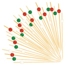 100PCS Christmas Cocktail Picks 4.7 Inch, Red Green White Bead Decorative Fancy Toothpicks Bamboo Appetizer Toothpicks Food Picks for Drinks Fruit Christmas Party Decoration (Christmas)