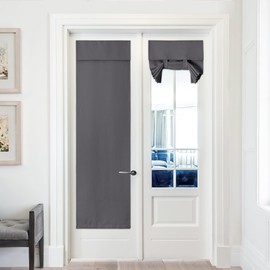 PONY DANCE Door Window Curtains, Blackout French Door Curtains Privacy Front Door Curtains for Glass Door, Thermal Insulated Tie Up Shades Window Covering, Grey, 1 Panel, W26 x72L Inch