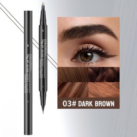 2 Pcs Microblading Eyebrow Pencil for Women, Waterproof Brow Pencil, with Eyebrow Brush, 2-in-1 Dual-Ended Eyebrow Pen for Natural Hair-Like Brows (Dark Brown 2Pcs)