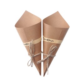 Ruwado 24 Pcs Kraft Paper Cones Confetti Cones Bouquet Small Retro Paper Dried Flower Accessories for DIY Flower Gift Packaging Wedding Baby Shower Christmas Parties Decoration (String)