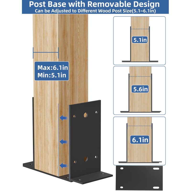 6x6 Post Base 2 Pcs,Heavy Duty Detachable Post Bracket with