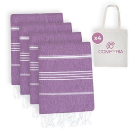 COMYRIA Turkish Beach Towel with Travel Bag - 1/2/4/6 Pack - XL 39x71 Cotton Beach Towel - Prewashed - Sandfree, Quick Dry, Lightweight Beach Blanket - Travel Essentials Clearance - Purple