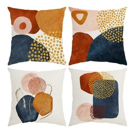 QUALKNOY Set of 4 Velvet Cushion Covers 16x16 inches - Burnt Orange Modern Abstract Art Decorative Throw Pillow Cases 40x40 cm for Living Room Sofa and Outdoor Decor Pillowcases