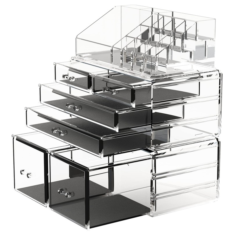 READAEER Makeup Organizer 3 Pieces Cosmetic Storage Case with 6