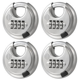 HOX Combination Lock, 4 Digit Disc Padlock with 3/8 Inch Hardened Steel Shackle, 2-3/4 Inch Wide Body, Keyless Heavy Duty Combo Lock for Hasp Latch, Sheds, Fences, Storage Locker (4 Pack)
