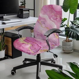 Garucesta Soft Office Chair Cover Removable Computer Chair Slipcover Spandex Dorm High Back Chair Cover Executive Boss Chair Protection Desk Chair Cover, L, Pink Gold Marble