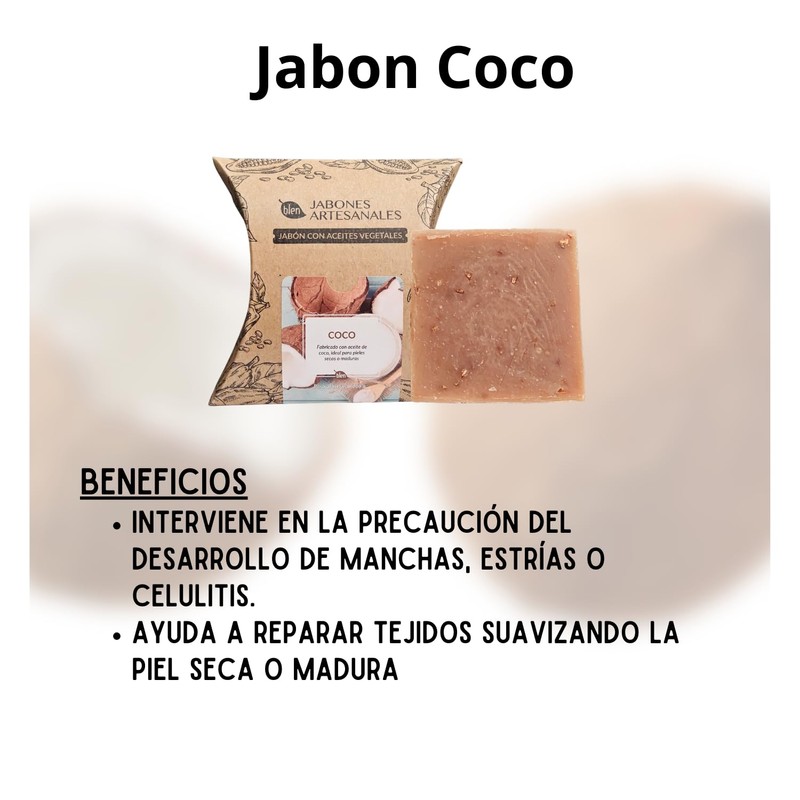 jabon artesanal de coco, paquete 3 piezas
