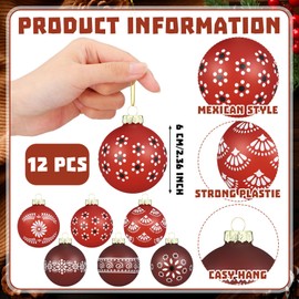Giegxin 12 Pcs Christmas Mexican Tree Ornaments Bulk 2.36" Mexican Talavera Xmas Hanging Glass Ball Platos De Barro Cielito Lindo Ornaments for Christmas Talavera Party Tree Decoration Supplies