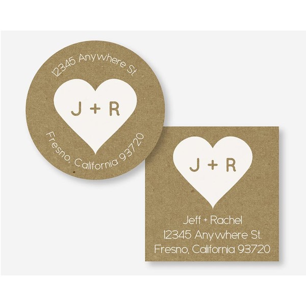 Return Address Initials and Heart Kraft Envelope Seals/Stickers/Labels (#149-KR)