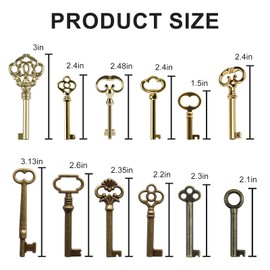 VIDABTE 12-Key Universal Replacement Skeleton Keys Kit,Skeleton Key Set for Antique Dresser, Chinese Cabinet, Antique Furniture and Old Style Cabinets or Doors (12 pcs)