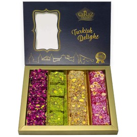 Turkish Delight Luxury Assorted Gourmet Gift Box Fantastic Rose & Pomegranate Flavor Experience With Pistachio (16-22 Pcs) 17 oz