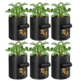 BIJOKETTEN 6 Pack Potato Grow Bags 10 Gallon with Flap and Handle, Planter Pots Thick Fabric Garden Containers for Tomato, Vegetable and Fruits