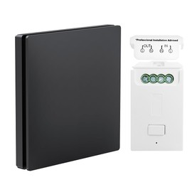 Black Kinetic Wireless Switch Kit, IP65 Waterproof Push Button Switch, On/Off For Lights (Black RF Version Switch Kit)