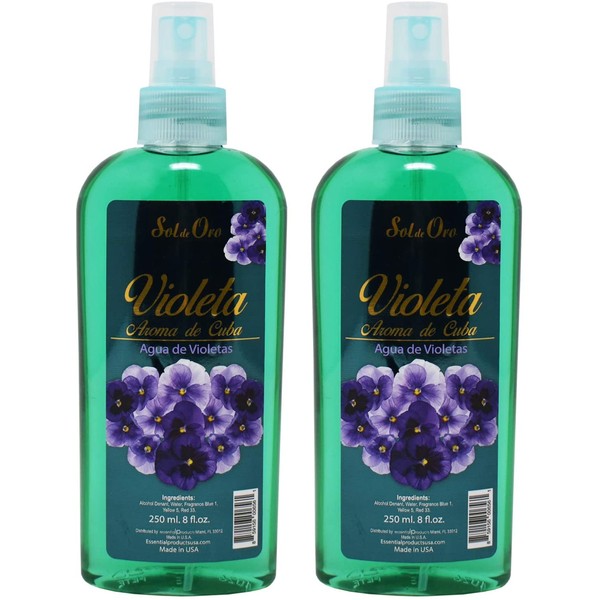 Sol de Oro Violeta Aroma de Cuba Agua de Violetas - Violet Water Spray Fragrance of Cuba 8oz 2 Pack