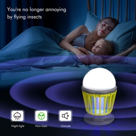 Solar Bug Zapper Outdoor Waterproof, Portable Mosquito Zapper, 2-in-1 Cordless & Rechargeable Bug Zapper with LED Light for Home, Camping, Patio, Yard, Pool (Green-1Pc