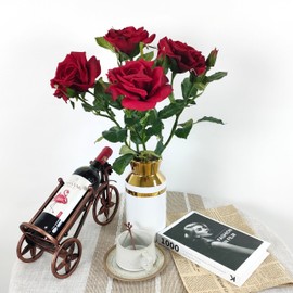 ATFL Real Touch Red Roses Artificial Flowers,4 Pcs Fake Silk Red Flowers with Stems for Wedding Arrangement Centerpieces Party Decorations