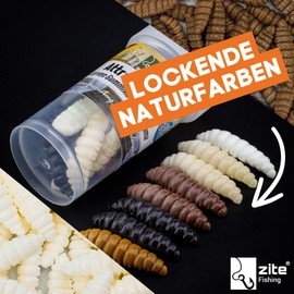 Zite Fishing Attracta Larv Floating | Pack of 8 Flavoured Rubber Baits Trout Fishing | Artificial Larvae Rotation Bait Buoyant Effect | Phthalate-Free & Sustainable (Natural Mix Garlic)