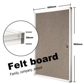BEST BOARD Enclosed Bulletin Board Lockable Display Case Message Board with Locking Door for Indoor, Grey Felt, Aluminum Frame, 36 X 24 in