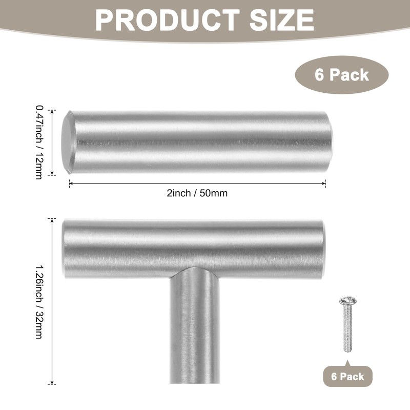 M METERXITY 6-Pack Cabinet Pulls Knobs, 2" Modern Stainless Steel