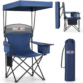 Overmont Beach Chair with Canopy Shade and Cooler - Support 330lbs Oversized Folding Camping Chair with Umbrella- Cup Holder - Cool Bag - Lounge Chair for Sand Travel Outdoor Pool Sports Blue