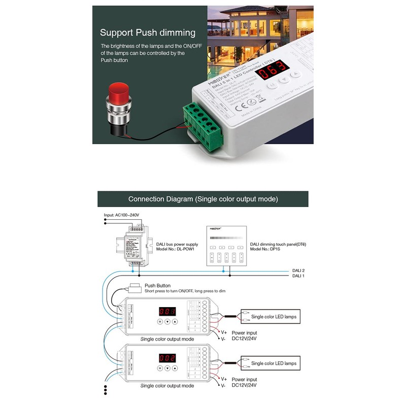 LIGHTEU, Milight Miboxer Dali 5-in-1 LED Strip Controller, PWM Dimming