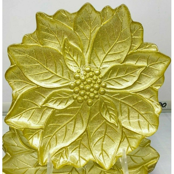 Unbranded 4 Pc Set Christmas Gold Salad Plates Poinsettia New