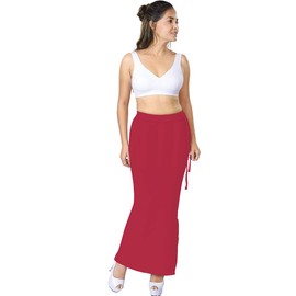 dermawear Women's Blended Fabric Saree Shapewear (Red; Medium)