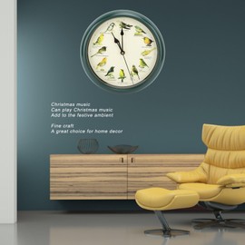 Wall Clock Bird Singing Clock Original with 12 Native Songbirds Night Silence Time Original Nature Recording Home Decor Clock No Ticking (Green)