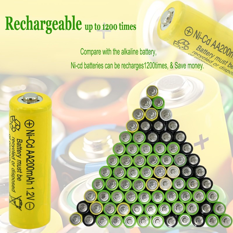 Yibatopow 16 Packs AA 200mAh Ni-CD 1.2V Rechargeable Batteries, Pre