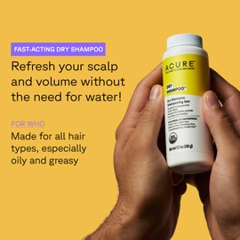 Acure Dry Shampoo - Mini Powder Dry Shampoo for Women with Blonde & Dark Hair, Care to Refresh Treated Color Tinted Hair with Rosemary & Peppermint, Non Aerosol, Clean, 100% Vegan - 1.7 oz Travel Size