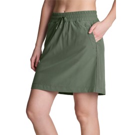 RBX Active Women's Long Length Skort with Zipper Pockets, Quick Drying Woven Golf Skort Skirt for Tennis, Pickleball, Hiking Basil L