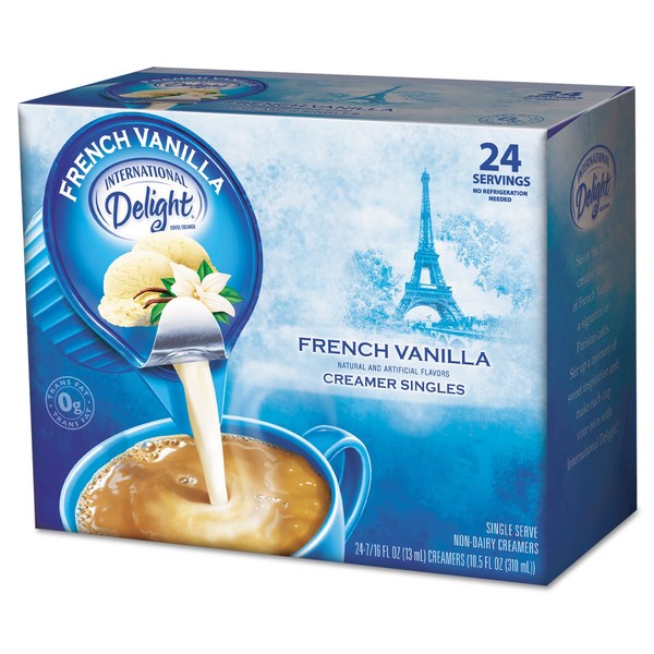 International Delight 100681 Liquid Non-Dairy Coffee Creamer, French Vanilla, 0.4375 oz Cup, 24/Box
